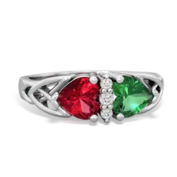 Lab Ruby Celtic Knot Double Heart 14K White Gold ring R5040