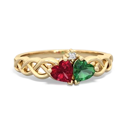 Lab Ruby Heart To Heart Braid 14K Yellow Gold ring R5870