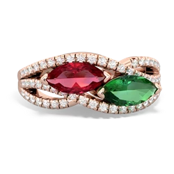 Lab Ruby Diamond Rivers 14K Rose Gold ring R3070