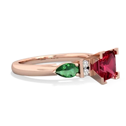 Lab Ruby 6Mm Princess Eternal Embrace Engagement 14K Rose Gold ring C2002