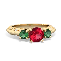 Lab Ruby Art Deco Eternal Embrace Engagement 14K Yellow Gold ring C2003