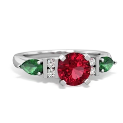 Lab Ruby 6Mm Round Eternal Embrace Engagement 14K White Gold ring R2005