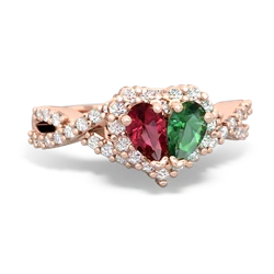 Lab Ruby Diamond Twist 'One Heart' 14K Rose Gold ring R2640HRT