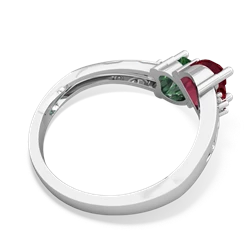 Lab Ruby Snuggling Hearts 14K White Gold ring R2178