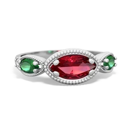 Lab Ruby Milgrain Marquise 14K White Gold ring R5700