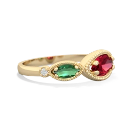 Lab Ruby Milgrain Marquise 14K Yellow Gold ring R5700