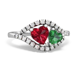 Lab Ruby Mother And Child 14K White Gold ring R3010