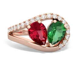 Lab Ruby Nestled Heart Keepsake 14K Rose Gold ring R5650