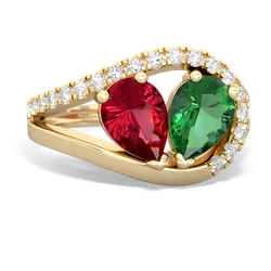 Lab Ruby Nestled Heart Keepsake 14K Yellow Gold ring R5650