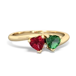 Lab Ruby Sweethearts 14K Yellow Gold ring R5260