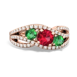 Lab Ruby Three Stone Aurora 14K Rose Gold ring R3080