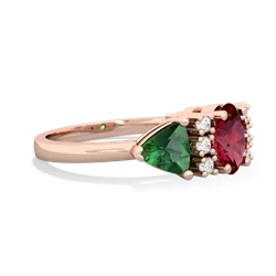 Lab Ruby Antique Style Three Stone 14K Rose Gold ring R2186