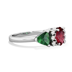 Lab Ruby Antique Style Three Stone 14K White Gold ring R2186