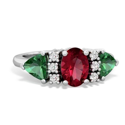 Lab Ruby Antique Style Three Stone 14K White Gold ring R2186