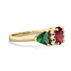 Lab Ruby Antique Style Three Stone 14K Yellow Gold ring R2186