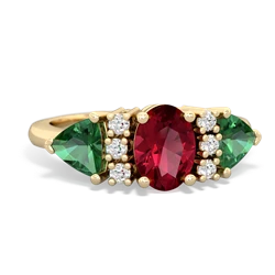 Lab Ruby Antique Style Three Stone 14K Yellow Gold ring R2186