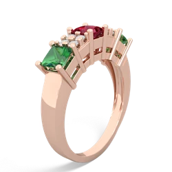 Lab Ruby Three Stone Diamond Cluster 14K Rose Gold ring R2592