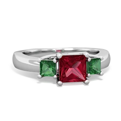 Lab Ruby Three Stone Trellis 14K White Gold ring R4015