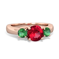 Lab Ruby Three Stone Round Trellis 14K Rose Gold ring R4018