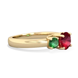 Lab Ruby Three Stone Round Trellis 14K Yellow Gold ring R4018