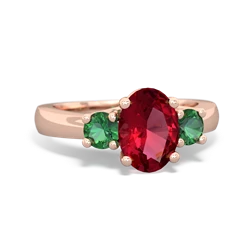 Lab Ruby Three Stone Oval Trellis 14K Rose Gold ring R4024