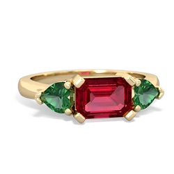 Lab Ruby Three Stone 14K Yellow Gold ring R5235