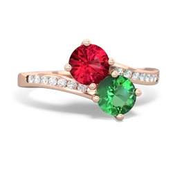 Lab Ruby Channel Set Two Stone 14K Rose Gold ring R5303