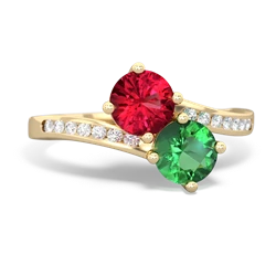 Lab Ruby Channel Set Two Stone 14K Yellow Gold ring R5303