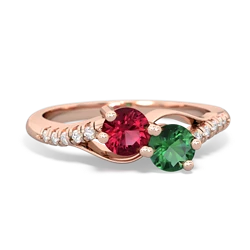 Lab Ruby Infinity Pave Two Stone 14K Rose Gold ring R5285