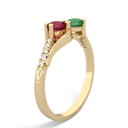 Lab Ruby Infinity Pave Two Stone 14K Yellow Gold ring R5285