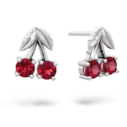 Lab Ruby Sweet Cherries 14K White Gold earrings E7001