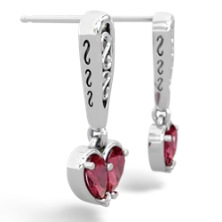 Lab Ruby Filligree Heart 14K White Gold earrings E5070