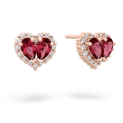 Lab Ruby Halo 14K Rose Gold earrings E7008