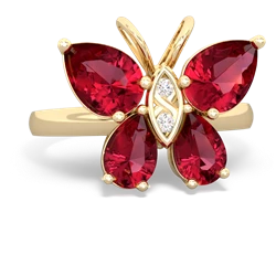 Lab Ruby Butterfly 14K Yellow Gold ring R2215