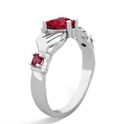 Lab Pink Sapphire Claddagh Keepsake 14K White Gold ring R5245