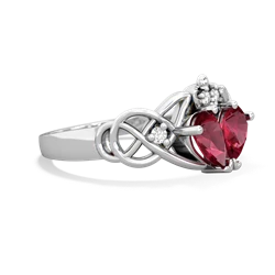 Lab Ruby 'One Heart' Celtic Knot Claddagh 14K White Gold ring R5322