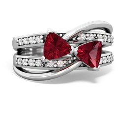 Lab Ruby Bowtie 14K White Gold ring R2360