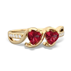 Lab Ruby Side By Side 14K Yellow Gold ring R3090