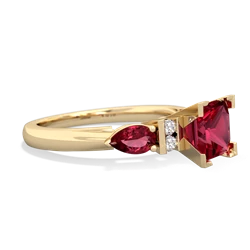 Pink Tourmaline 6Mm Princess Eternal Embrace Engagement 14K Yellow Gold ring C2002