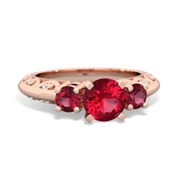 Lab Ruby Art Deco Eternal Embrace Engagement 14K Rose Gold ring C2003