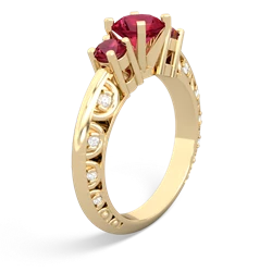 Lab Ruby Art Deco Eternal Embrace Engagement 14K Yellow Gold ring C2003