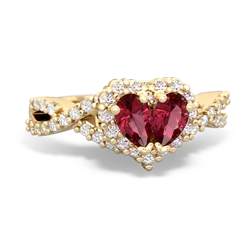 Lab Ruby Diamond Twist 'One Heart' 14K Yellow Gold ring R2640HRT