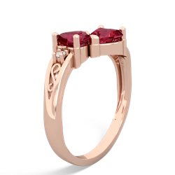 Lab Ruby Snuggling Hearts 14K Rose Gold ring R2178