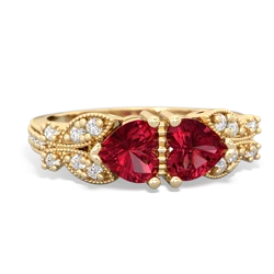 Lab Ruby Diamond Butterflies 14K Yellow Gold ring R5601