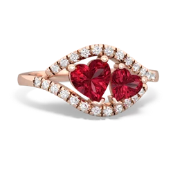 Lab Ruby Mother And Child 14K Rose Gold ring R3010