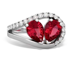 Lab Ruby Nestled Heart Keepsake 14K White Gold ring R5650