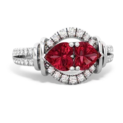 Lab Ruby Art-Deco Keepsake 14K White Gold ring R5630