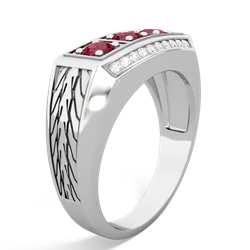 Garnet Three Stone Tire Tread Men's 14K White Gold ring R0520