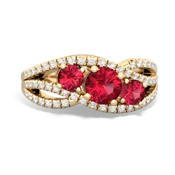 Lab Ruby Three Stone Aurora 14K Yellow Gold ring R3080