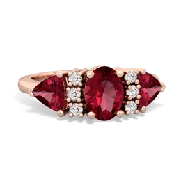 Lab Ruby Antique Style Three Stone 14K Rose Gold ring R2186